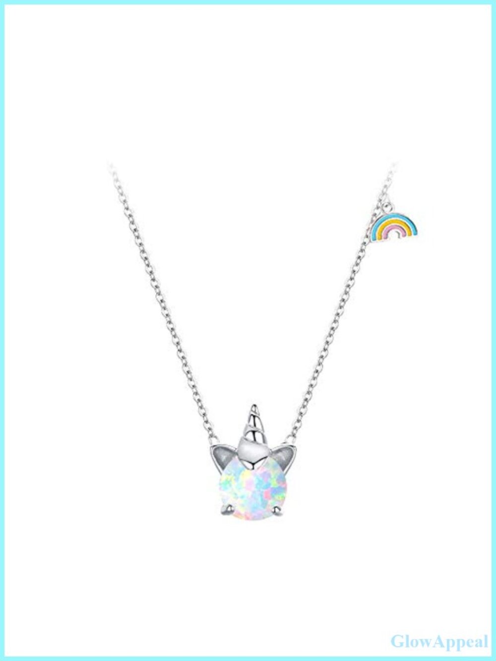 Sterling Silver Synthetic Opal Unicorn Heart Pendant Necklace